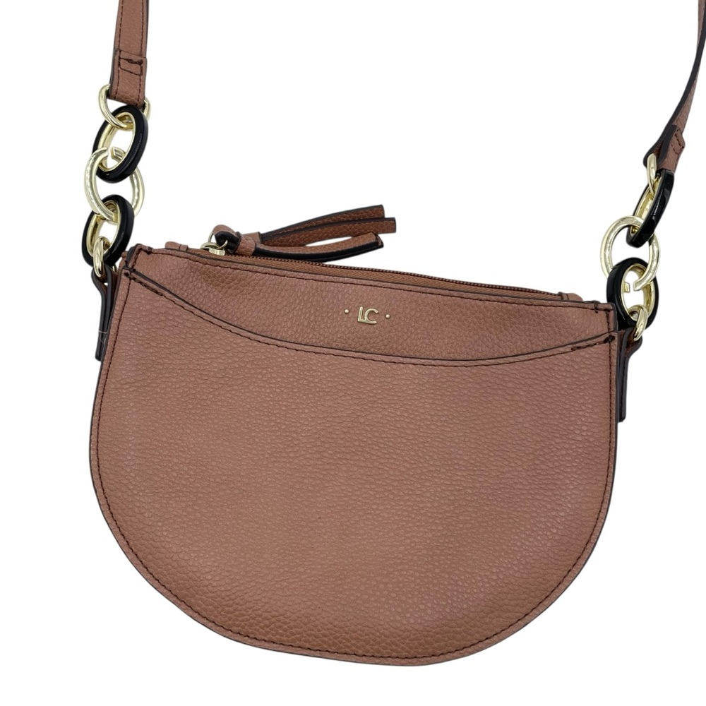 Liz Claiborne Sherry Crossbody Bag Brown Pebbled Faux Leather Chain Link Strap